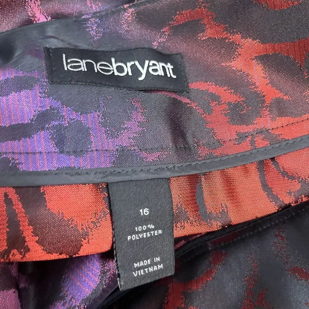 Lane Bryant Skirt size 16 Red Purple Floral Satin Knee Pleated Wedding Church